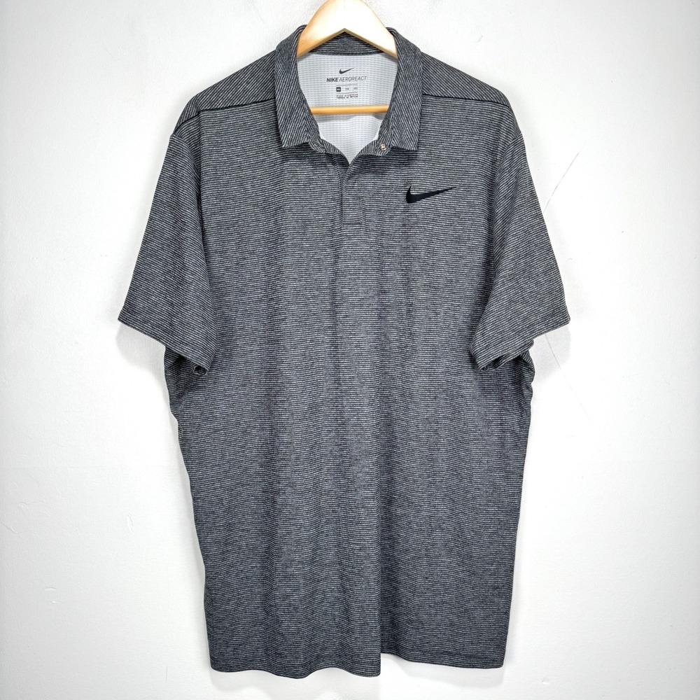 Bear's Best Atlanta Nike AeroReact Polo Shirt Men 2XL Gray Striped Wicking Golf - Picture 10 of 10